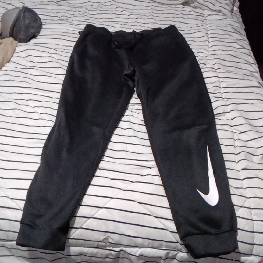Nike Black Joggers with White Swoosh — Kids Sweatpants